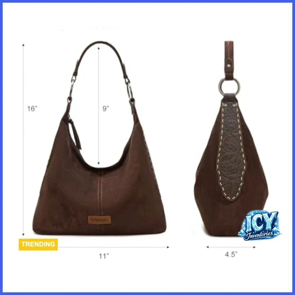 Suede Hobo Purse Embossed Soft Slouchy Shoulder Bag 2Pcs Set